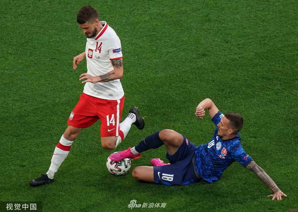 莱万多夫斯基奋力抢点争顶，无奈陷入斯洛伐克多人包夹防守
