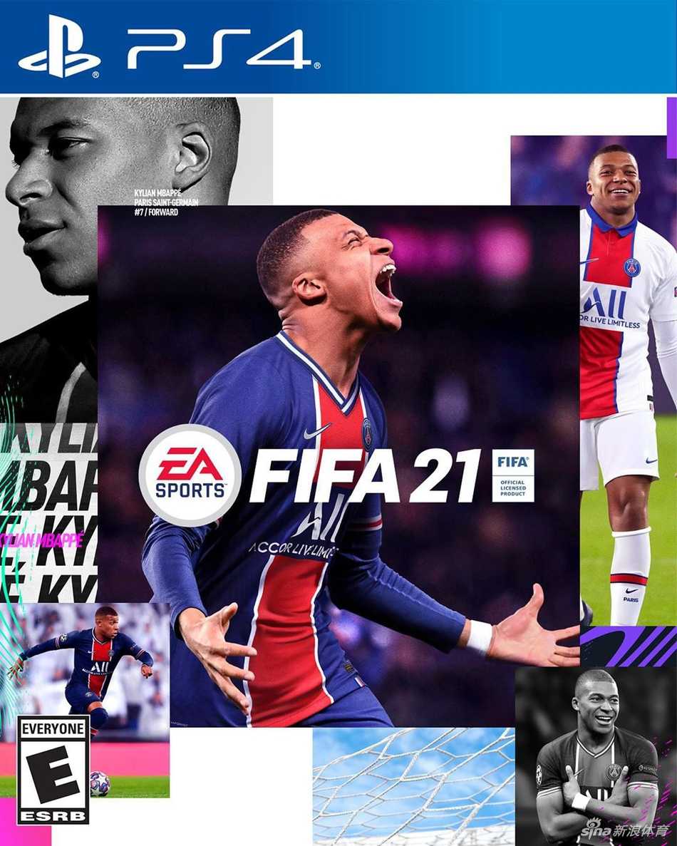 姆巴佩在FIFA21终极版封面上做出标志性庆祝动作，光影交错间，年轻球王的桀骜与自信跃然纸上。